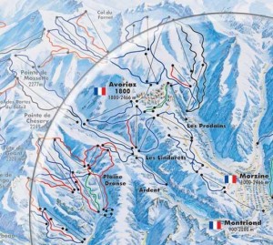Mapa sjezdovek Montriond (Portes du Soleil, Francie)